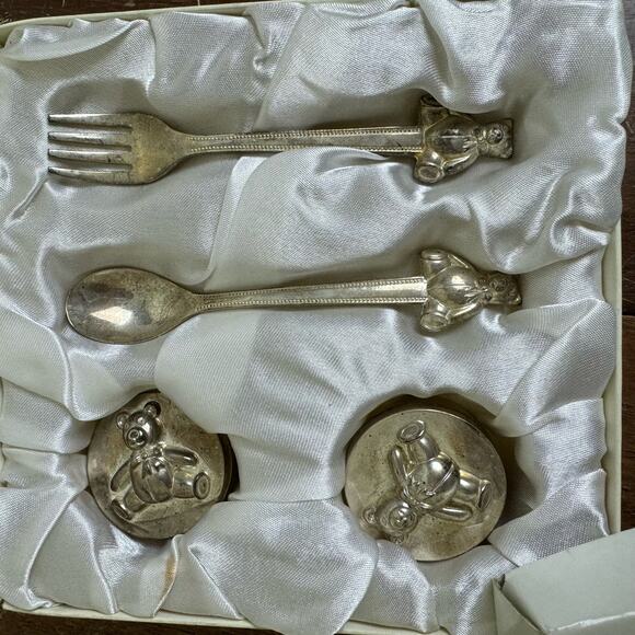 Vintage Silver Boby Fork & Spoon Velvet lined first Curl & First tooth keepsakes - Picture 2 of 7